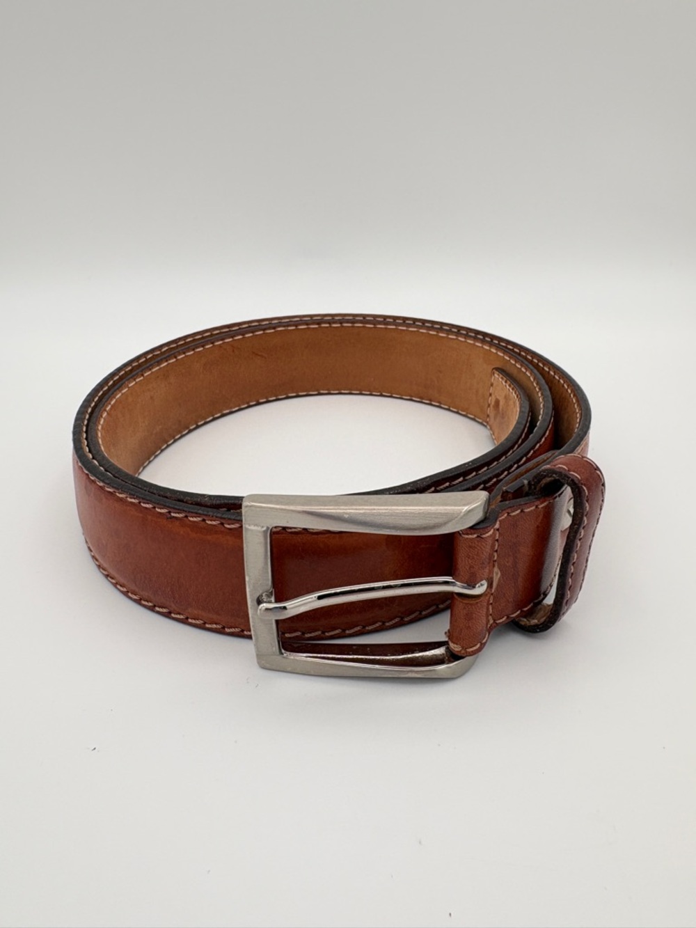 Paolo Vitale Italian Leather Belt Brown Size 36 Solid Brass Buckle Handmade